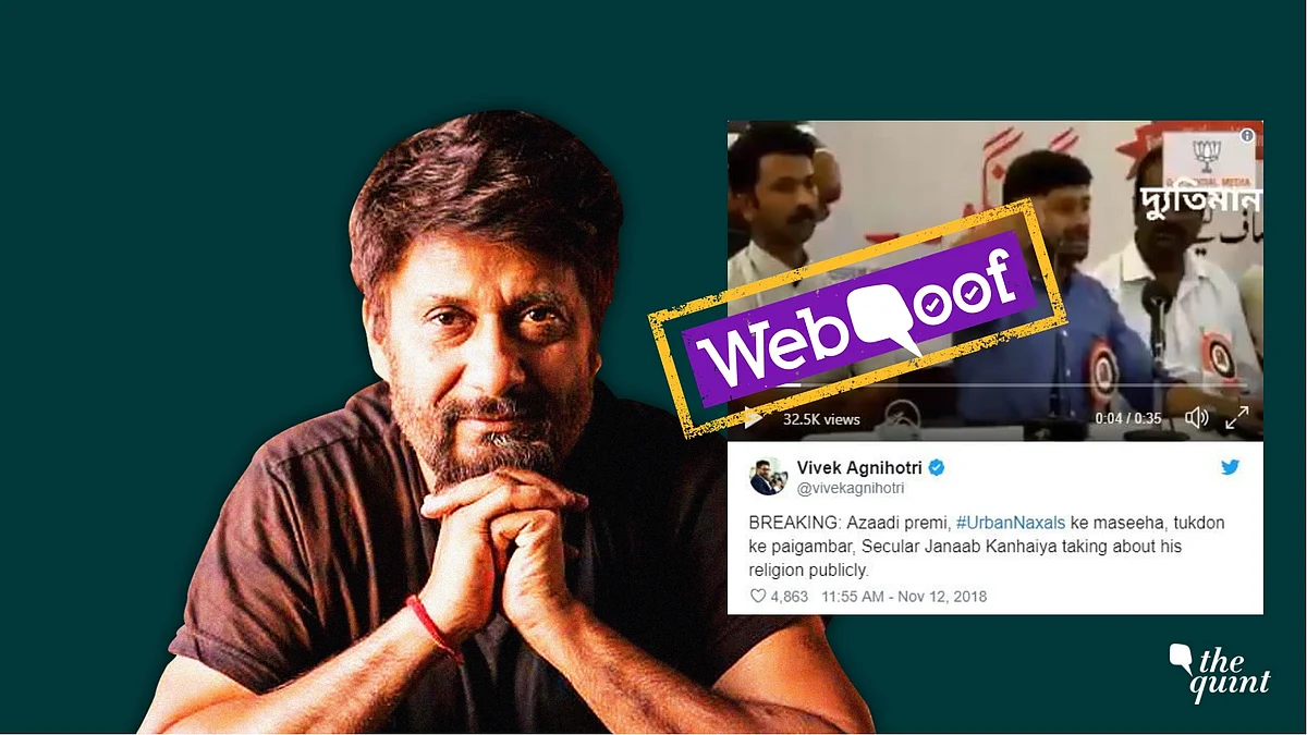 Vivek Agnihotri tweeted a video clip of Kanhaiya on 12 November and said, “The messenger of Urban Naxals and the prophet of partition is talking about his religion publicly.”