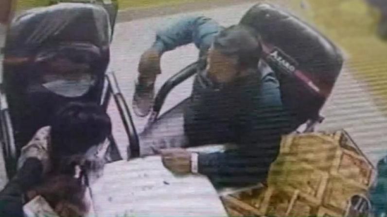 Screenshot from the CCTV footage, where the tuition teacher is seen thrashing the boy.&nbsp;