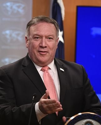 WASHINGTON, Oct. 24, 2018 (Xinhua) -- U.S. Secretary of State Mike Pompeo speaks during a press briefing in Washington D.C., the United States, Oct. 23, 2018. The United States is revoking visas of Saudi officials suspected of involvement in the death of Saudi journalist Jamal Khashoggi, said U.S. Secretary of State Mike Pompeo on Tuesday. (Xinhua/Liu Jie/IANS)