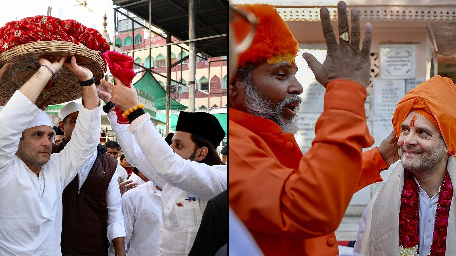 Congress President Rahul Gandhi offers prayers at Jagatpita Brahma Temple in Pushkar on Monday, 26 November.