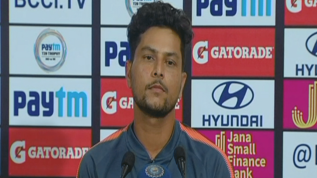 Kuldeep Yadav at the post-match conference in Kolkata on Sunday.