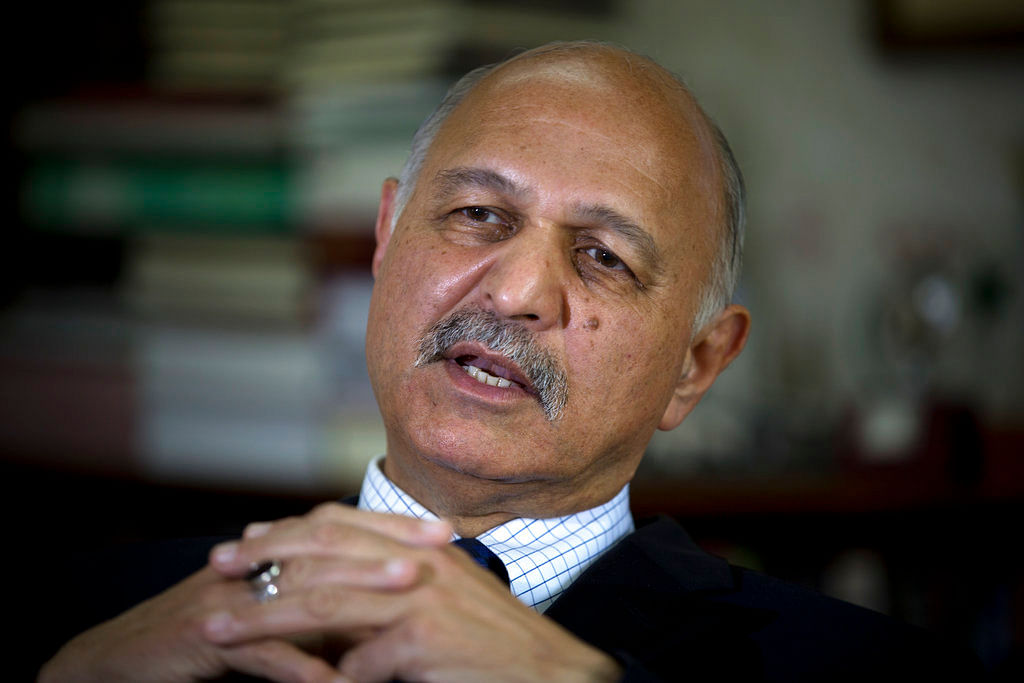 In this 30 November 2018 photo, Mushahid Hussain, Chairman of Pakistan’s Senate Foreign Affairs Committee, speaks to The Associated Press in Islamabad, Pakistan. &nbsp;
