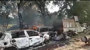 Vehicles were damaged after violence erupted in Uttar Pradesh’s Bulandshahr.