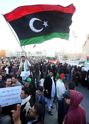 TRIPOLI, March 10, 2017 (Xinhua) -- Libyans take part in a demonstration to protest against Maj. Gen. Khalifa Haftar and in support of Benghazi Defense Brigades (BDB) at Martyrs