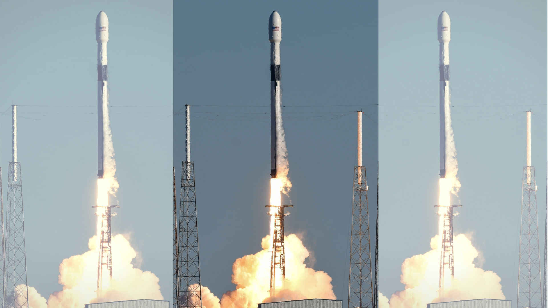 The SpaceX Falcon 9 rocket lifts off the Cape Canaveral Air Force Station, carrying the US Air Force’s most powerful GPS satellite ever built.