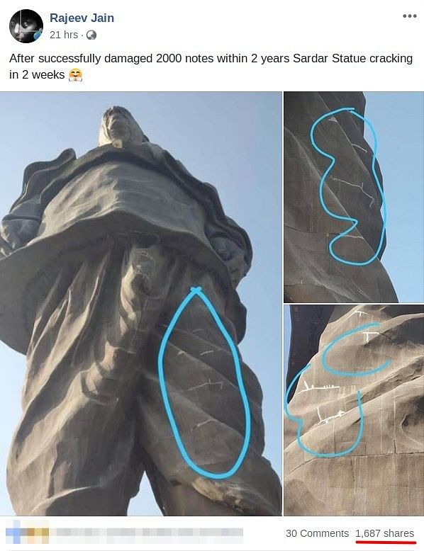 Viral social media posts falsely claim that Statue of Unity has developed cracks.