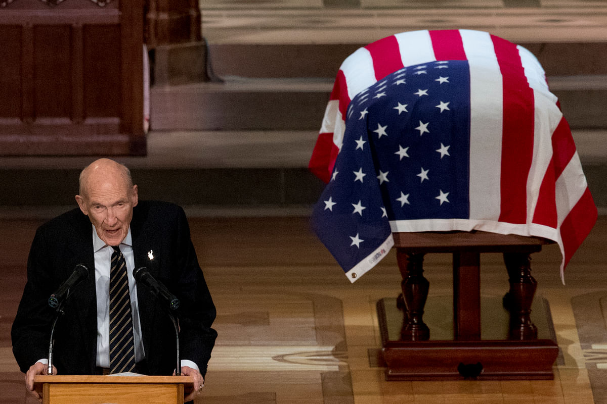 Former US President George W Bush choked while delivering the eulogy at his father George HW Bush’s funeral.