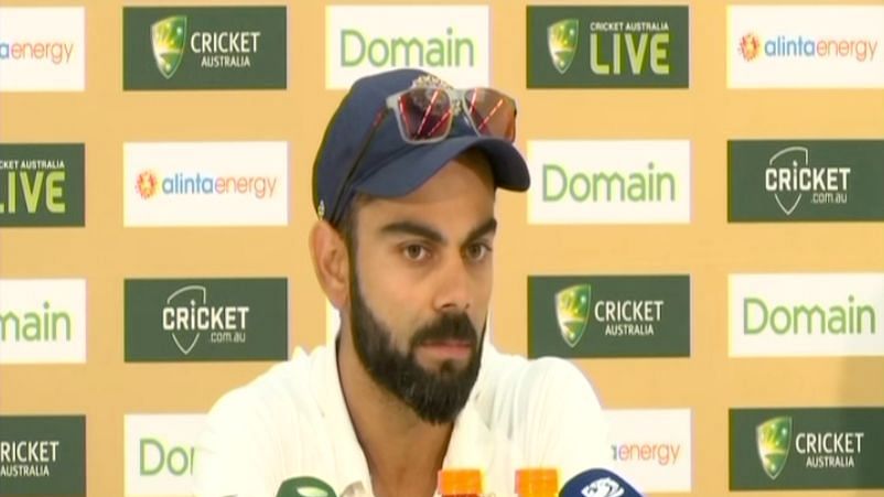 Virat Kohli at the post-match press conference after the second Test in Perth.