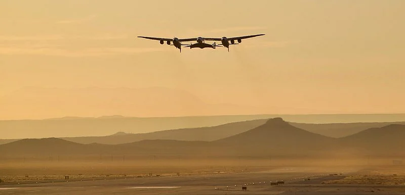 A jet carrying Virgin galactic spaceship. 