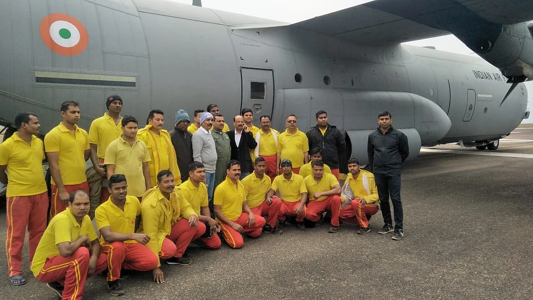 Odisha Fire Services team leaves for Meghalaya in a special aircraft to assist local authorities in the rescue operation.