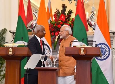 New Delhi: Prime Minister Narendra Modi and Maldives President Ibrahim Mohamed Solih at the Joint Press Statement at Hyderabad House in New Delhi, on Dec 17, 2018. (Photo: IANS/PIB)