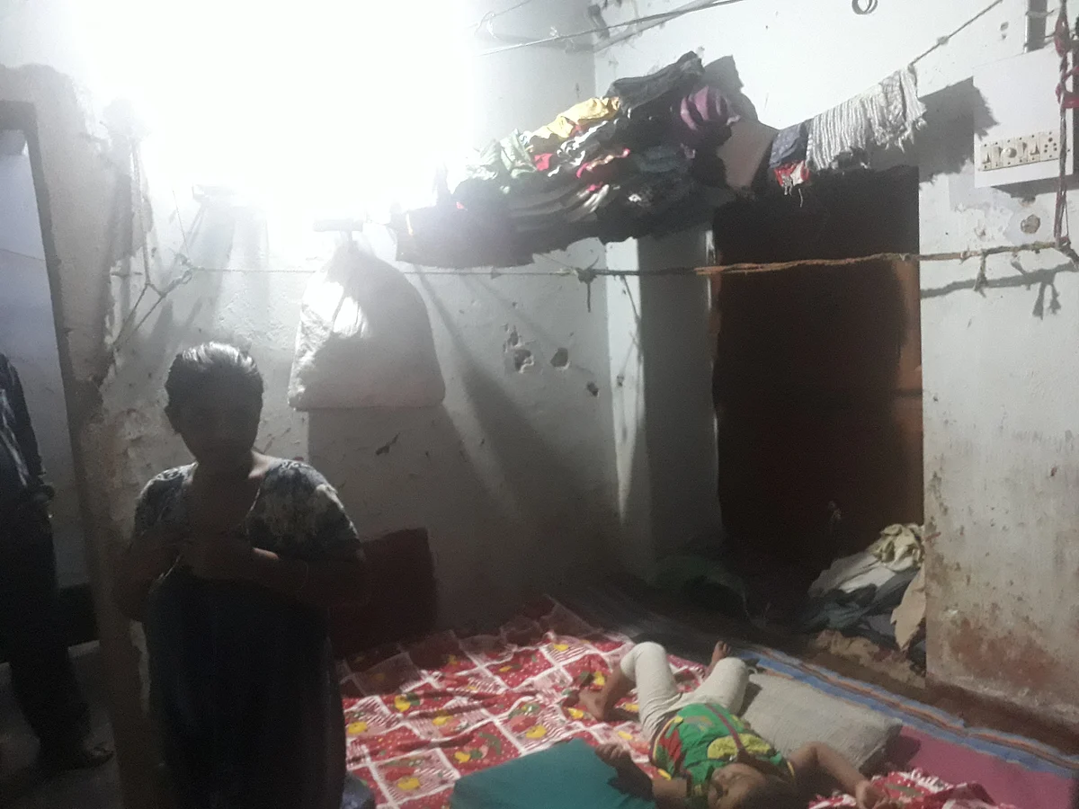 A cramped and dirty room in a shelter home in Odisha.