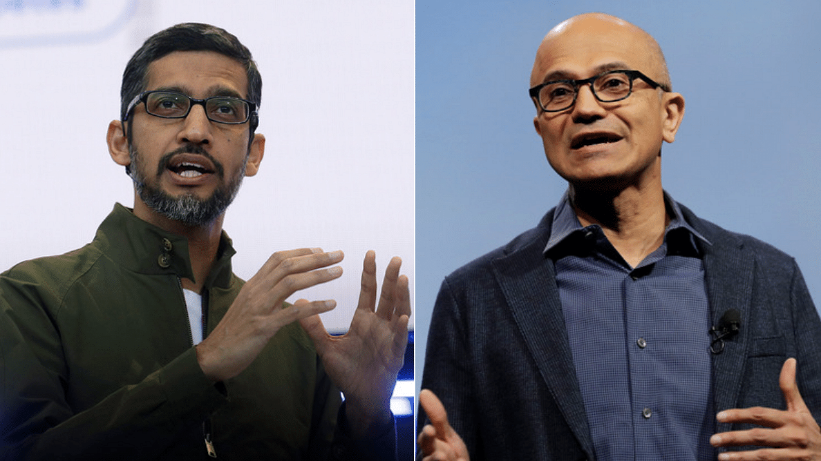 Attendees included Google CEO Sundar Pichai <i>(left)</i> and Microsoft CEO Satya Nadella.
