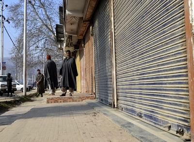 Baramulla: Shops remain closed during a shutdown called by separatists to protest the civilian killings a day before in Pulwama district; in Jammu and Kashmir