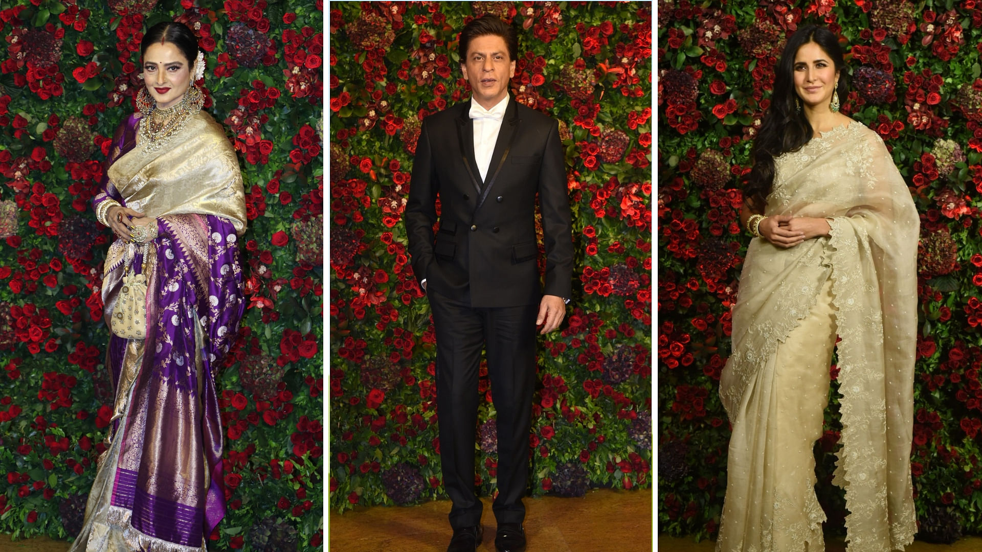 Rekha, Shah Rukh Khan and Katrina Kaif at Deepika-Ranveer’s Bollywood party.