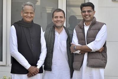 New Delhi: Congress President Rahul Gandhi with party leaders Ashok Gehlot and Sachin Pilot in New Delhi on Dec 14, 2018. (Photo: IANS)