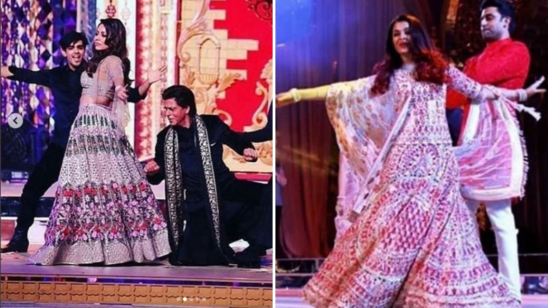 Shah Rukh and Gauri Khan and Abhishek and Aishwarya Bachchan perform at Isha Ambani and Anand Piramal’s pre-wedding bash in Udaipur.