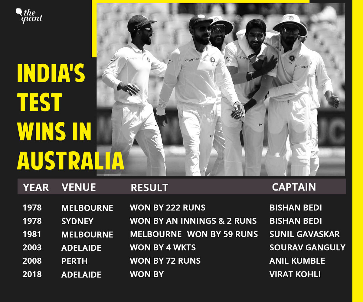 India register their first victory in Australia in 10 years, go 1-0 up with 31-run win at Adelaide. 