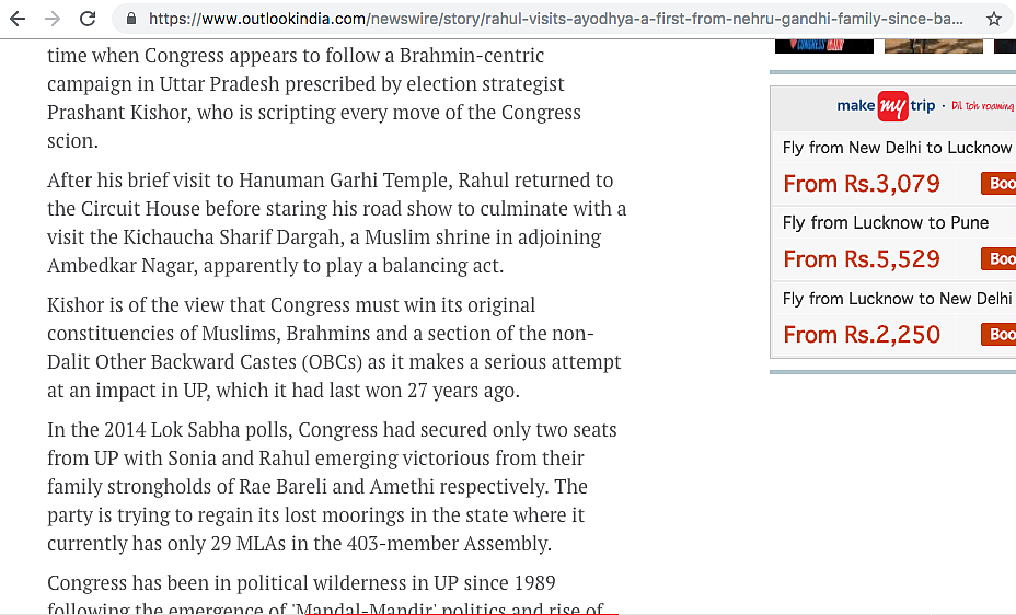 The Outlook’s report on Rahul Gandhi’s visit to Kichaucha Sharif Dargah in Ambedkar Nagar.