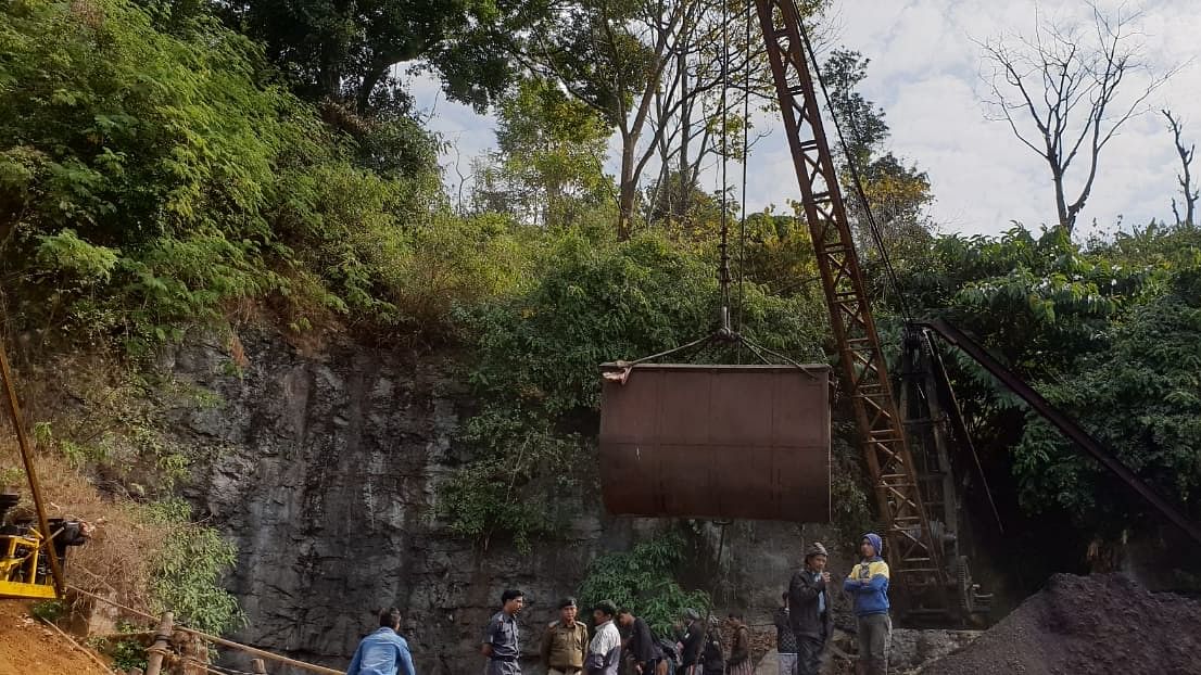 NDRF and SDRF teams conduct rescue operations to locate the laborers trapped inside the mine.