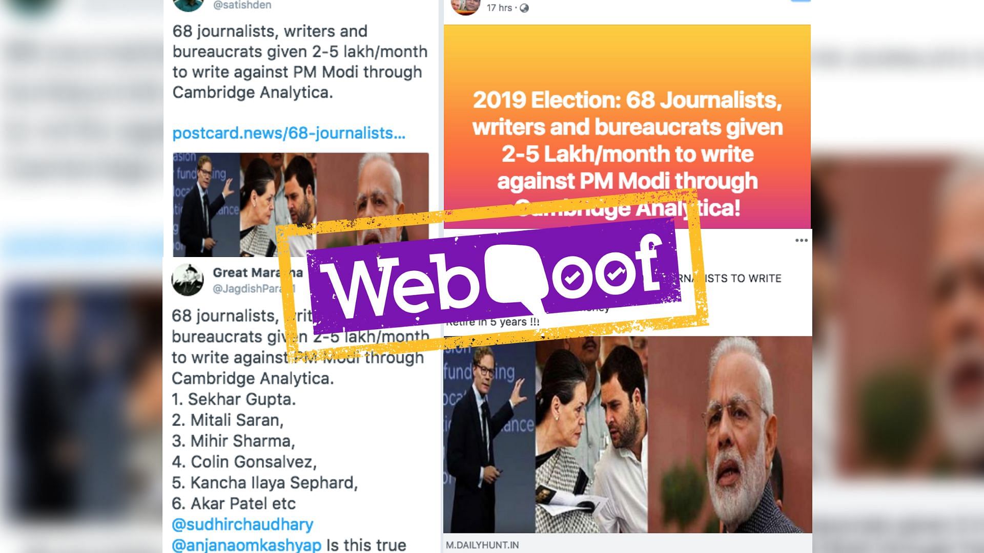 A viral post falsely claims that 68 journalists, writers and bureaucrats are being paid to write against PM Narendra Modi.