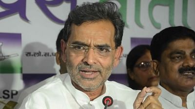 Minister of State for HRD Upendra Kushwaha addresses a press conference.&nbsp;