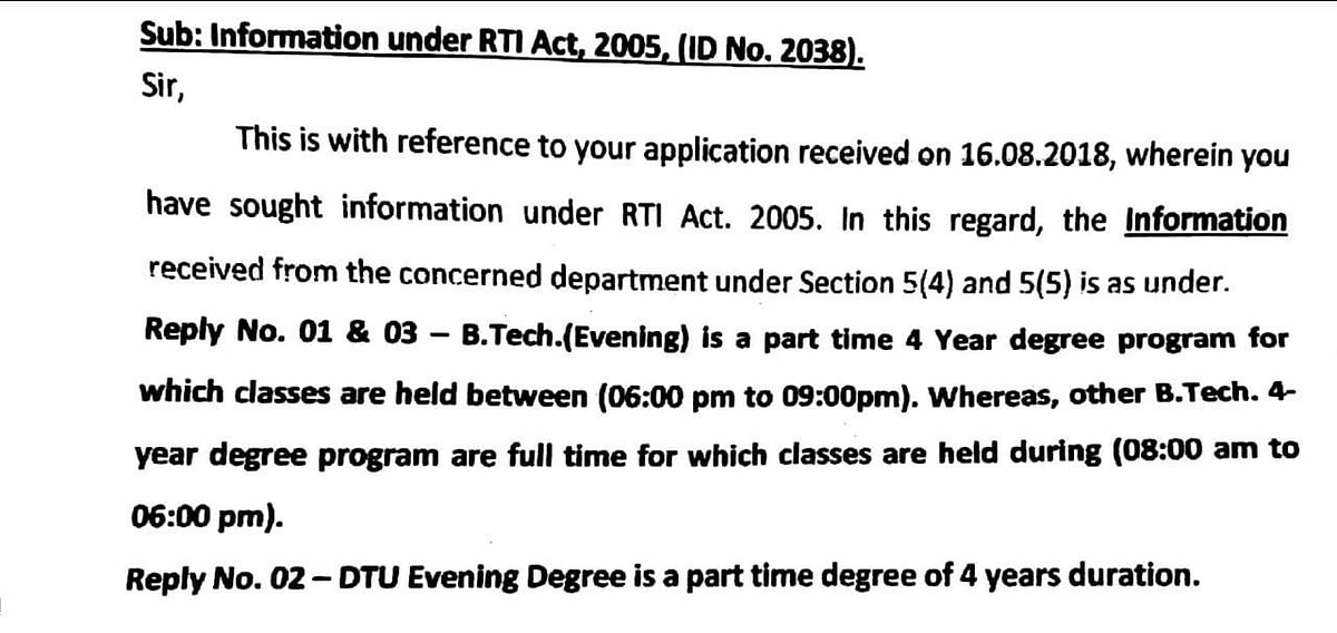 BTech evening batch at Delhi Technological University claim they were kept in the dark about the part-time degree.