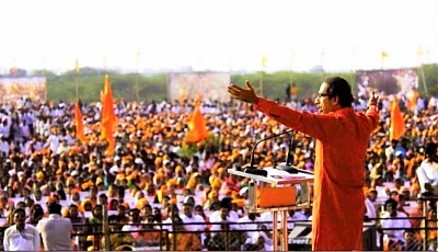 Shiv Sena President Uddhav Thackeray addresses a rally in Maharashtra.