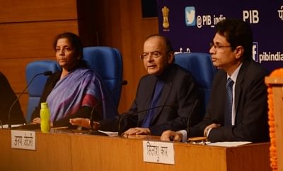New Delhi: Union Finance Minister Arun Jaitley and Defence Minister Nirmala Sitharaman during a press conference in New Delhi on Dec 14, 2018. (Photo: IANS)