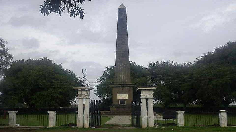 Obelisk commemorating the victory of the British East India company at Bhima Koregaon with names of the fallen.
