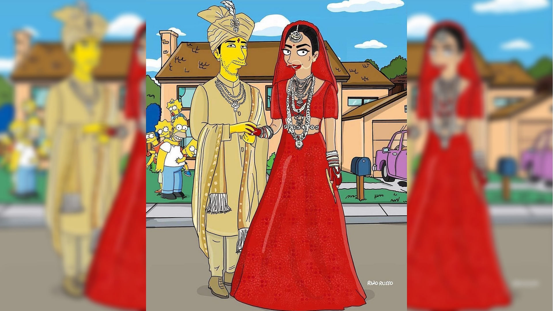 Nick Jonas and Priyanka Chopra with The Simpsons.