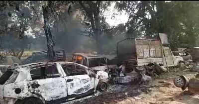 Bulandshahr: A view of vehicles that were damaged after violence erupted in Uttar Pradesh