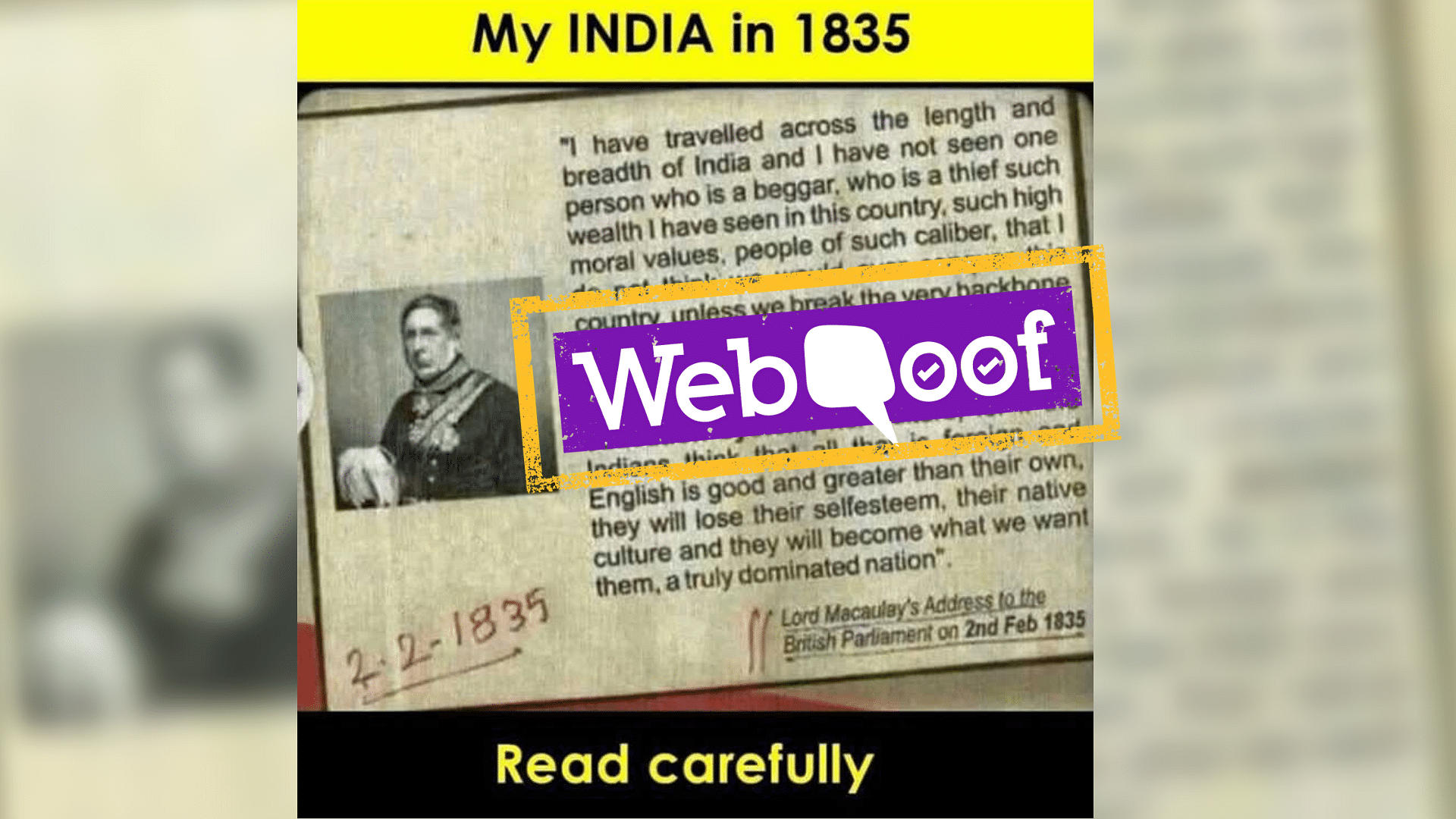 A viral post falsely claims that Lord Macaulay opined on India’s culture while addressing the British Parliament on 2 February 1835.