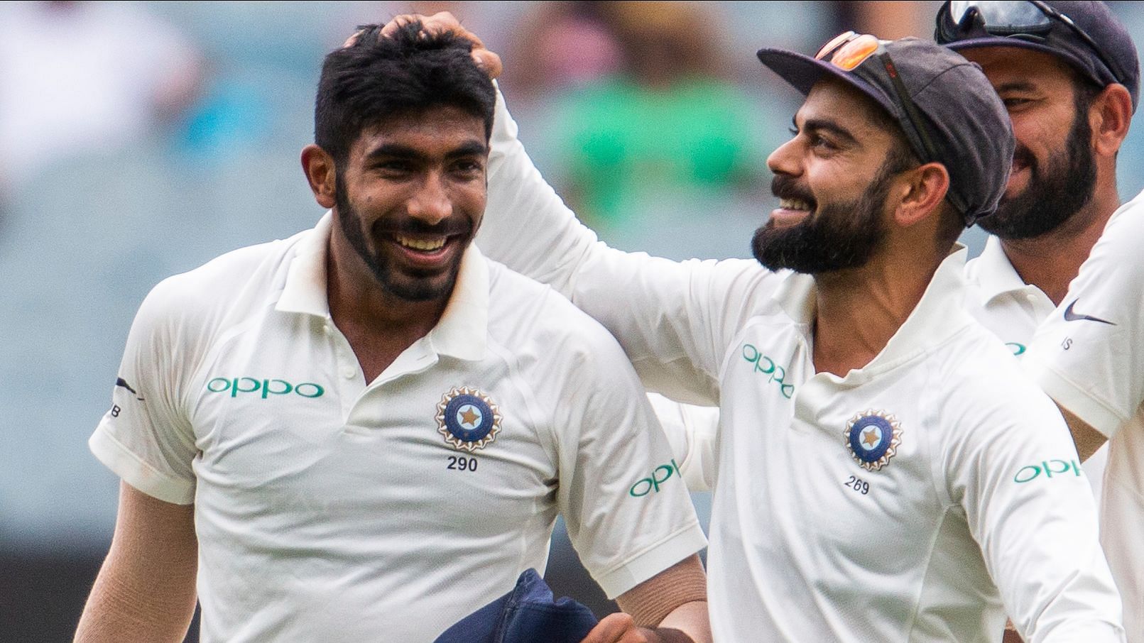Pacer Jasprit Bumrah and captain Virat Kohli during India’s third Test against Australia.