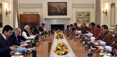 New Delhi: Prime Minister Narendra Modi and Bhutan Prime Minister Dr. Lotay Tshering, during delegation level talks at Hyderabad House, in New Delhi on Dec 28, 2018. (Photo: IANS/PIB)