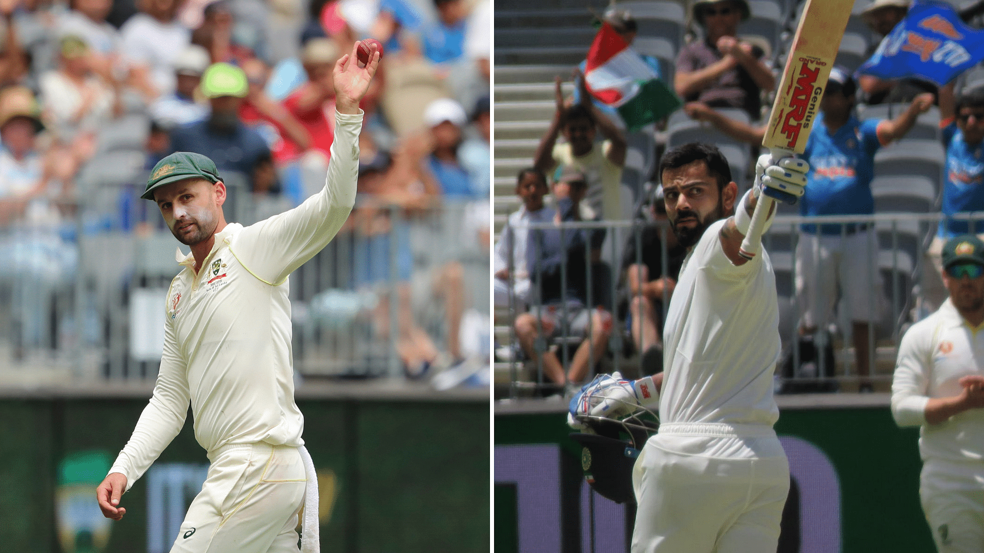 Nathan Lyon picked up 5/67, while Virat Kohli reached his 25th Test hundred, on Day 3 of the Perth Test between Australia and India.