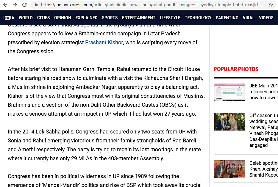 The Indian Express’ report on Rahul Gandhi’s visit to Kichaucha Sharif Dargah in Ambedkar Nagar.