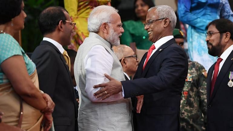 PM Modi with new Maldives President Ibrahim Mohamed Solih.&nbsp;