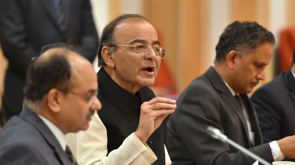 Union Finance Minister Arun Jaitley addresses a press conference after the GST Council meeting on Saturday.