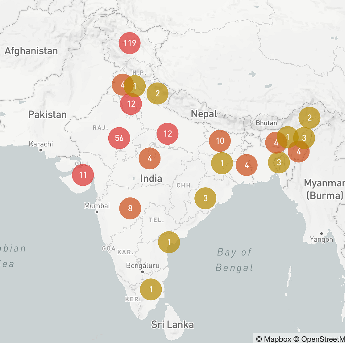 A tracker displaying the state-wise break up on internet shutdowns in India since 2012.