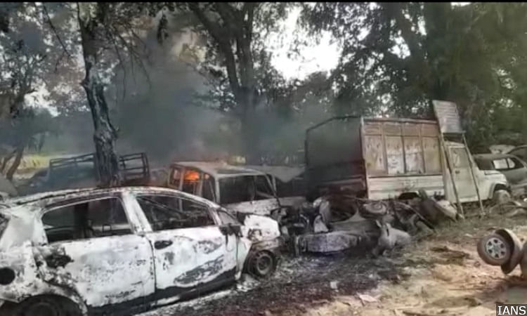  A view of vehicles that were damaged after violence erupted in Uttar Pradesh’s Bulandshahr where a police Inspector was attacked and shot dead by a mob protesting against alleged cow slaughter.