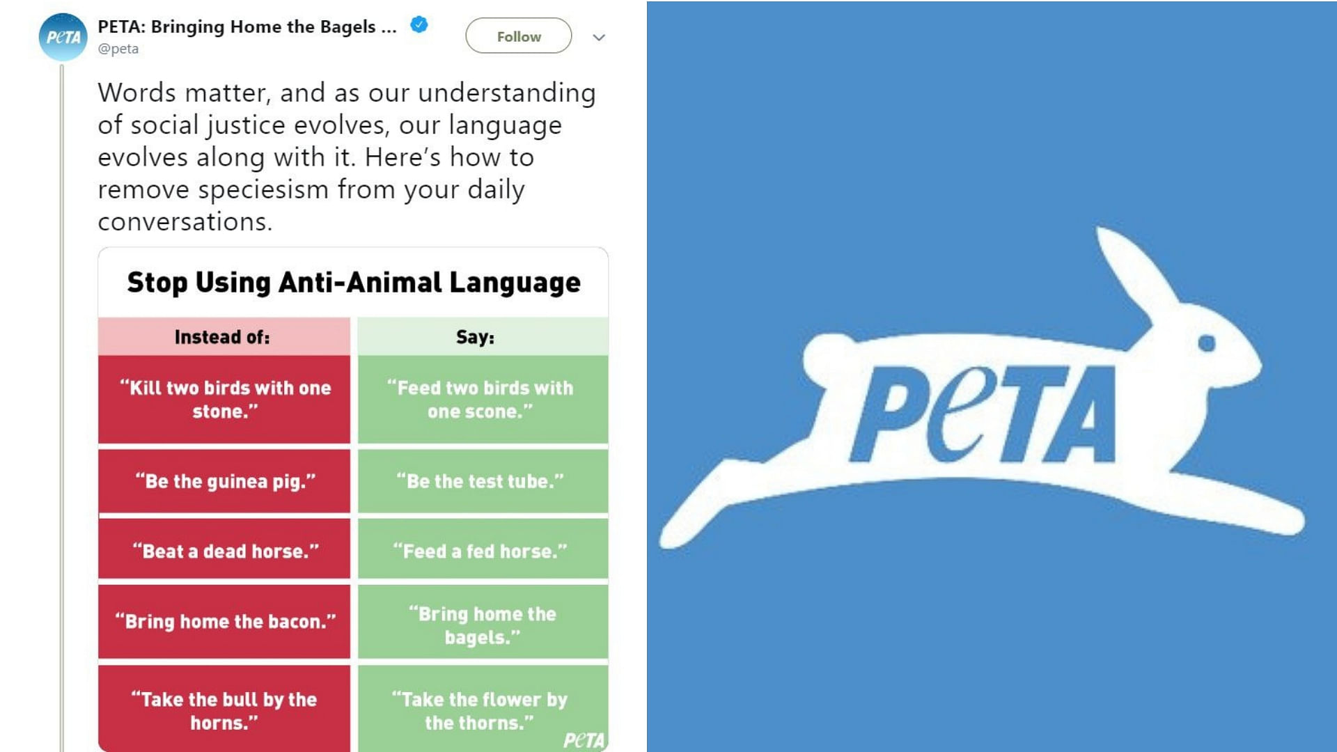 The tweet had a list of ‘anti-animal’ phrases and possible correctives.&nbsp;
