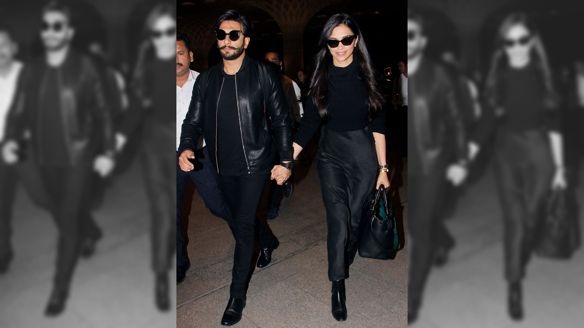 Deepika Padukone and Ranveer Singh at the airport.