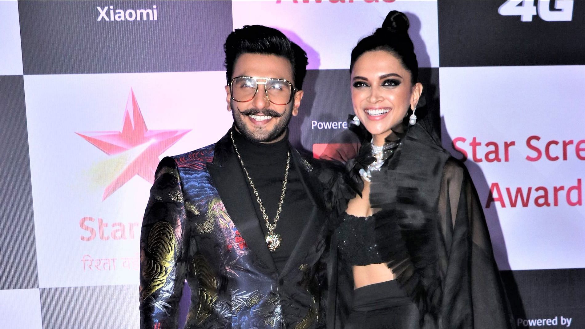 Ranveer Singh and Deepika Padukone at an award function.