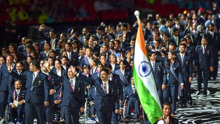 The Indian contingent, led by PV Sindhu, at the opening ceremony of the 2018 Commonwealth Games in Gold Coast.
