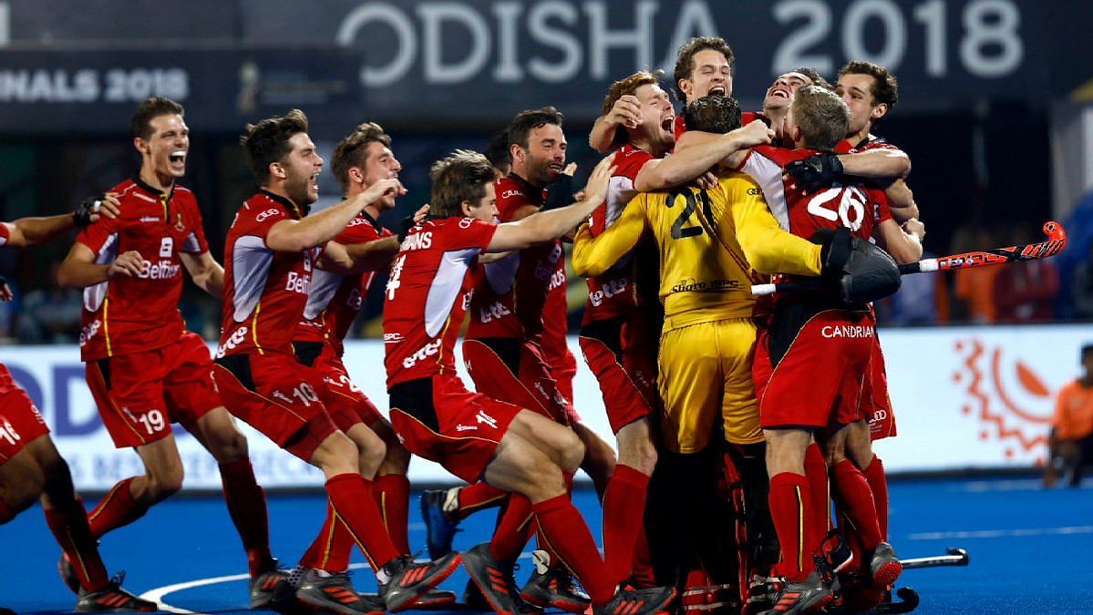 Belgium players celebrate after winning the country’s maiden world title by defeating Netherlands in the final of the 2018 FIH Men’s Hockey World Cup.