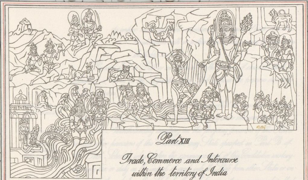Each page of The Constitution was decorated by artists from Shantiniketan