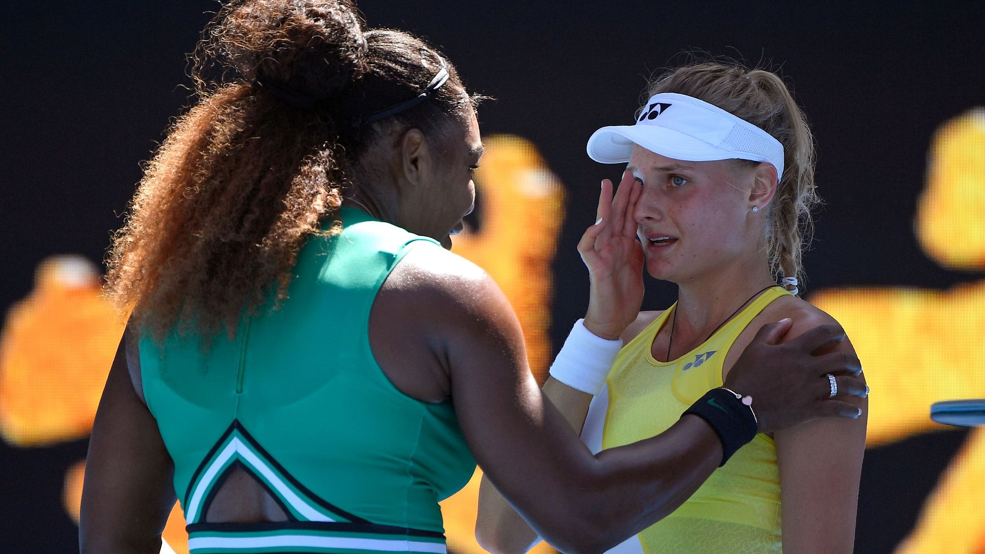 Serena Williams consoles Dayana Yastremska after winning their third round clash at the Australian Open 2019.