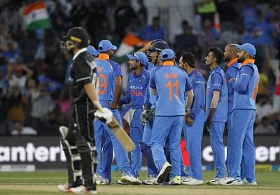 Tauranga (New Zealand): Tauranga: Indian cricketers celebrate fall of a wicket during the 2nd ODI match between India and New Zealand at Bay Oval in Mount Maunganui, Tauranga, New Zealand on Jan 26, 2019. (Photo: Surjeet Yadav/IANS)