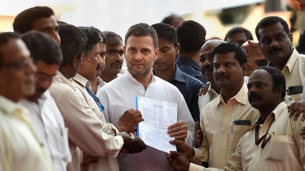 A file photo of HAL employees meeting AICC chief Rahul Gandhi during an interaction in Bengaluru.&nbsp;